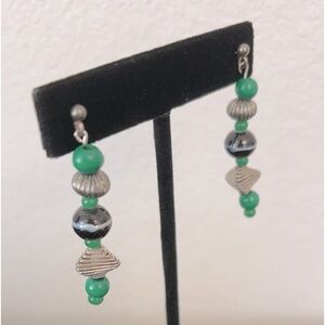 NWT Handmade Green, Black, and Silver Earrings